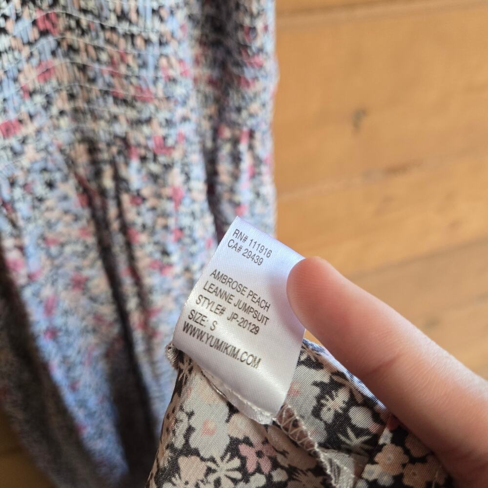 Anthropologie Yumi Kim Leanne Jumpsuit Ambrose Peach Floral Small Boho Ruffle - Picture 6 of 8